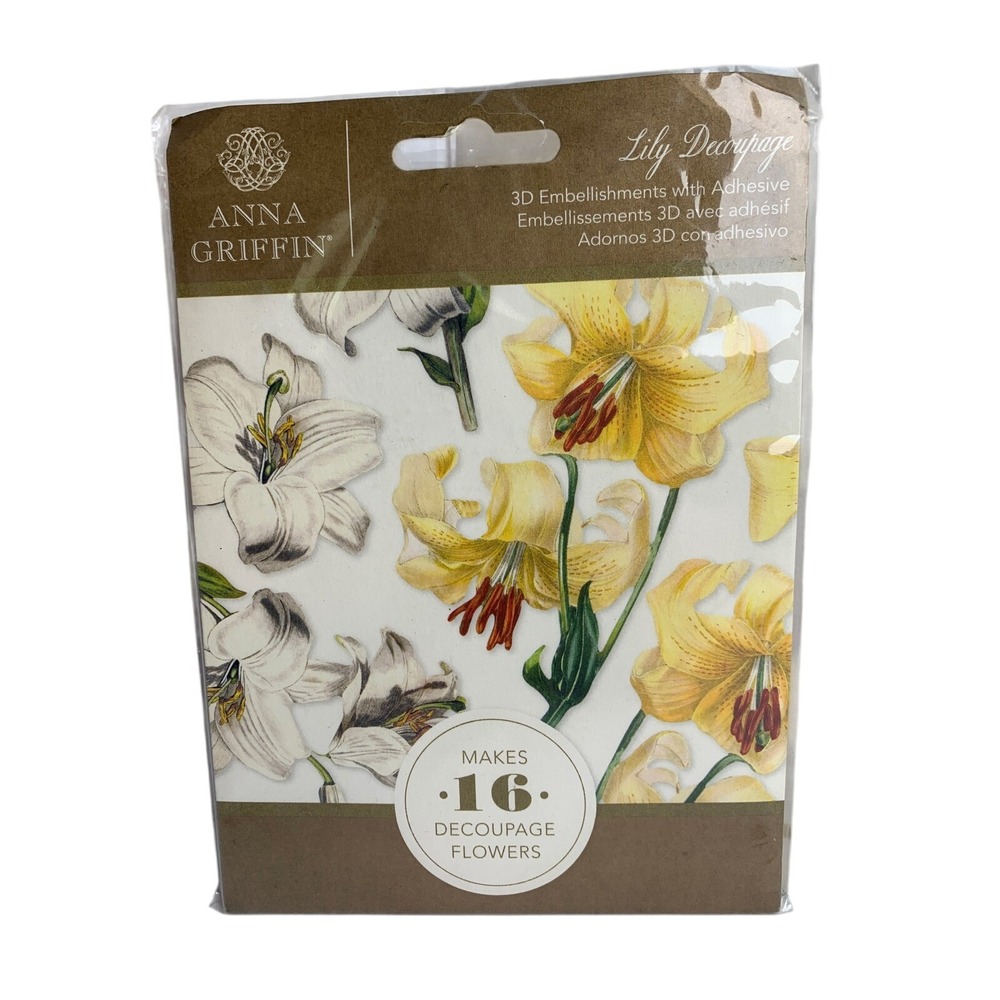 Anna Griffin Lily Decoupage 3D Floral Embellishments Kit 16 Flowers DE334‎ NEW